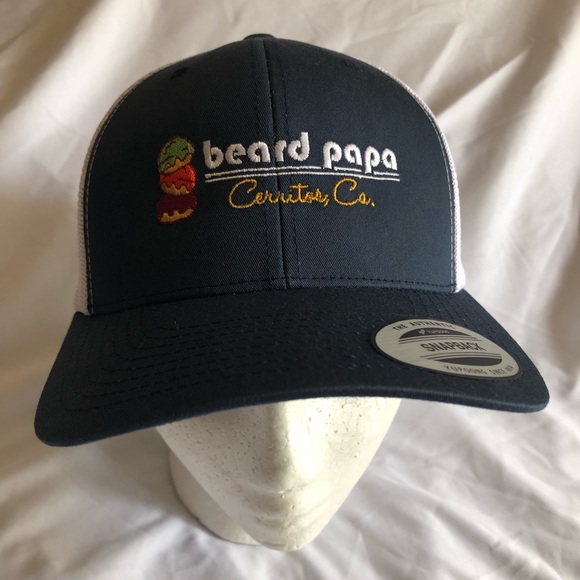 Beard Papa Navy & White Trucker Snapback Cap Hat w Embroidered Cream Puffs NWT - Picture 2 of 13